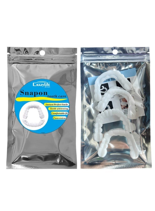 Crazylife Simulated Cosmetic Dentures (Upper & Lower) | Silicone, Non-Porous, Comfortable & Invisible | Temporarily Cover Teeth, Enhance Smile Confidence, Unisex - Image 4